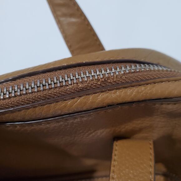 Fossil Riley Pebbled Leather Backpack Purse Medium Camel Tan Double Strap Bag - Picture 9 of 16